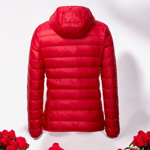 89TH & MADISON NWT LIGHT WEIGHT HOODED DOWN JACKET COAT RACING RED PACKABLE LG - Picture 2 of 5